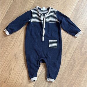 The Little White Company London Navy and Cream Striped Kids One Piece 9-12 Month